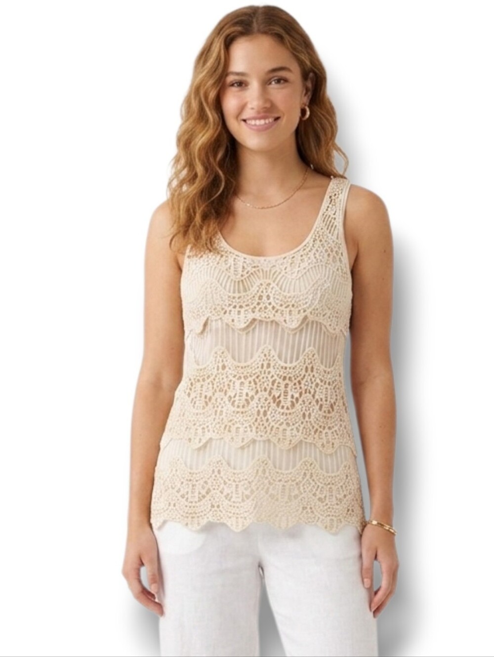 Forever 21 Contemporary Beige Crochet Sleeveless Top – Size XS